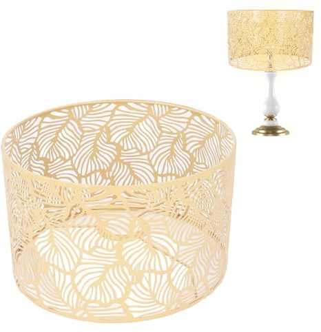 Lampenschirm für Tischlampe Metall 25x16 cm Durchbrochenes Blumenmuster Lampenschirm Metall Kleine Nachttisch Hohler Lampenschirm für E14 E27 Glühbirnen (Gold)