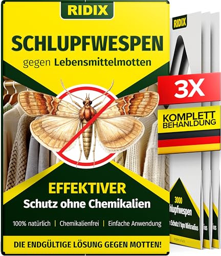 Ridix® Schlupfwespen gegen Lebensmittelmotten [3 Lieferungen mit je 1 Karte = 3 Karten] - Schlupfwespen gegen Motten als biologische Lösung frei von Chemie - Schlupfwespen Lebensmittelmotten