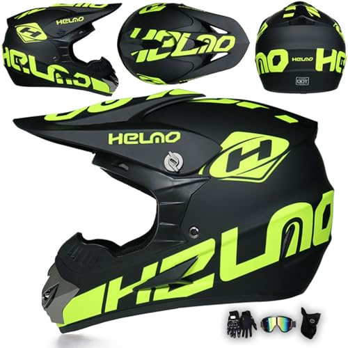 MODRYER ATV Offroad Motorradhelm ECE-Zertifiziert Motocross Helm MX Dirtbike Helm Kinder Erwachsene Integralhelm Crosshelm Fullface Mit Brille Handschuhe Maske Für Enduro Quad,Black-S/52~53cm
