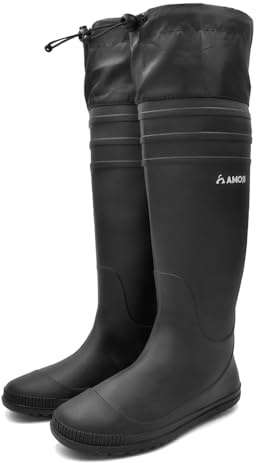 Amoji Women Rain Water Boots Knee High Mud Rubber Farm Boots For Wading Garden Fishing Black 9 Women