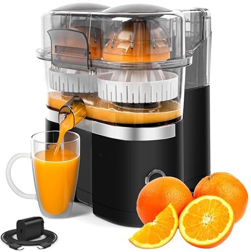 Exprimidor eléctrico – Exprimidor de cítricos de doble cabezal de 100 W, capacidad de 500 ml con ranura de pulpa de 8 cuchillas para prensar en frío limones, naranjas, pomelos, electrodomésticos de