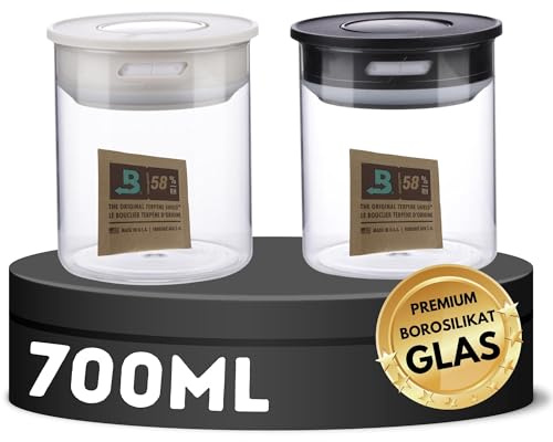 TronicXL 2 tarros de cristal de borosilicato al vacío, 700 ml, herméticos, con tapa, compatibles con Boveda Pack 58% Grow