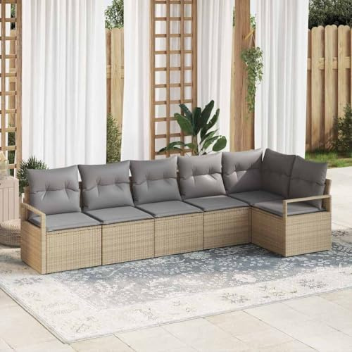 Teenpull trädgårdssockaset 6 delar beige poly rotting, modulär utomhus loungesoffa med justerbara fötter, väderbeständig trädgårdsmöbler för balkong och trädgård, 6 sittplatser