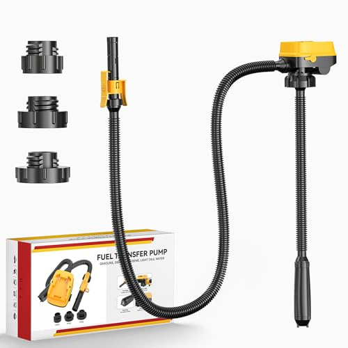 DIYtoolifz Cordless Fuel Transfer Pump with Auto-Stop, 3.2 GPM Flow Portable Fuel Pump Compatible with DeWalt 20V & Milwaukee 18V Batteries, with 51'' Hose, 3 Adapters for Diesel, Gasoline (Bare Tool)
