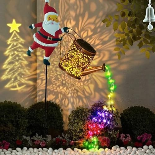 Miyanvuo Lanterne Solaire Exterieur Arrosoir Decoration Noel Avec Support PèRe NoëL, Décoration Jardin Extérieure Éclairage LED Kettle Lights, Lanterne Noël Père Noël Solaire Pour Noel Chemin Cour