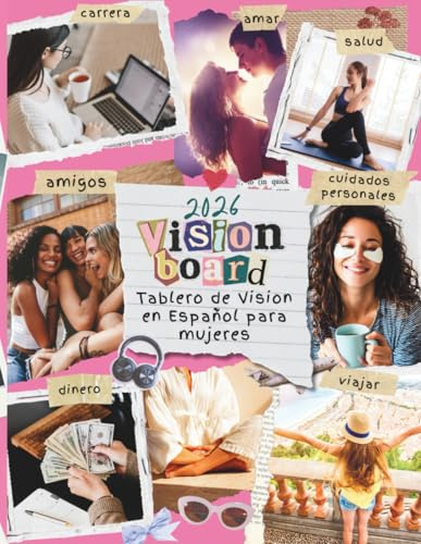Vision Board 2026 – Tablero de Vision en Español para Mujeres: Imágenes estéticas, recortes de manifestación, frases motivacionales, afirmaciones y ... abundancia, éxito, amor, viajes y confianza.