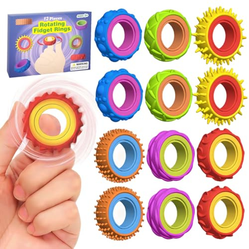 D'activité Sensorielle Fidget Toys Anti Stress, 12pcs Bagues Fidget en Silicone, Bracelets Anti Stress, Jouets Sensoriels Fidegt Toy,Texturées Différentes Couleurs, Jouets Sensoriels Apaiser L'anxiété