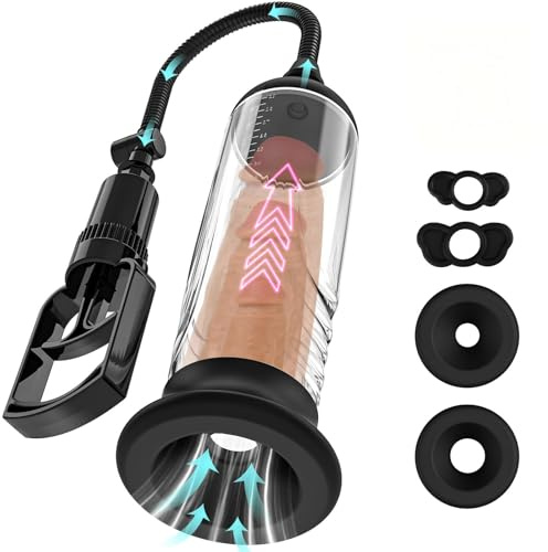 Manual Penis Pump, Penis Enlarger Pump Vacuum Suction Enlargement & Erection Massage, Adult Male Sex Toys for Men Stronger Bigger Erections with 2pcs Suction Sleeves & Cock Ring