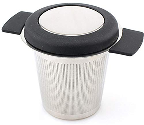 RASTKY Colador de té de Acero Inoxidable, Infusor, Filtro de Malla de Doble Oreja para una Fiesta de té de café Fuerte (Fuga de de acero inoxidable de silicona negra)