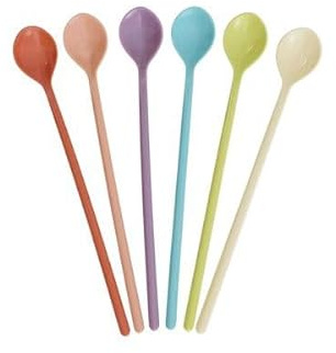 RICE Latte Löffel Set 6er – bunte lange Melaminlöffel 19 cm – ideal für Latte Macchiato, Eiskaffee, Dessert & Joghurt – leicht & robust – Outdoor/Camping – max. 70°C