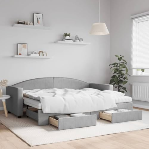 sephironlbb Utdragbar dagsäng ljusgrå 80 x 200 cm, tygöverdrag, med 2 lådor, mångsidig bäddsoffa för gästrum och vardagsrum