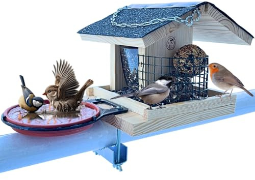 STAFECO Vogelhaus Balkon Vogelfutterhaus mit Balkonhalterung und wetterfestem Holz Vogelhäuschen (Vogelhaus 4)