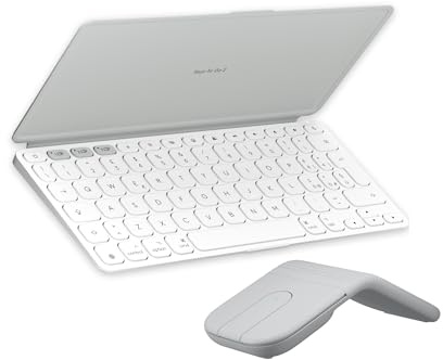 Logitech Keys-To-Go 2 e Mobi Fold (Grigio Pallido & Bianco) ITA QWERTY | Tastiera sottile con coperchio e mouse pieghevole, leggeri, Bluetooth, per PC, Mac, Android, Chromebook, iPad