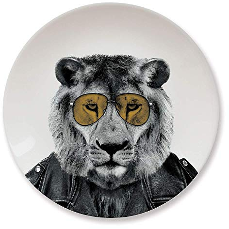 MUSTARD - Wild Dining Dinner Plate I Funny Dinner Plate I 100% Ceramic I 9-inch Plate I Funny Plate with Goofy Pet Print I Gift Idea for Students | Dishwasher Microwave and Food Safe (Lion)
