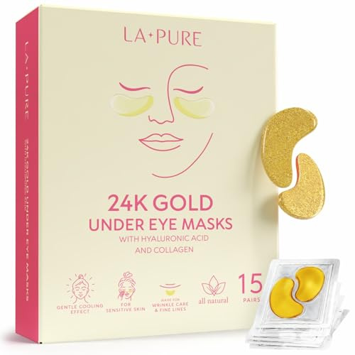 (15 Stück) LA PURE Luxus Kristall 24K-Gold Puder Gel Kollagen Augenmaske, Premium Anti-Aging, Anti Falten Produkt mit Hyaluronsäure, Kollagen, Feuchtigkeitspflege bei Fältchen unter den Augen, entfern