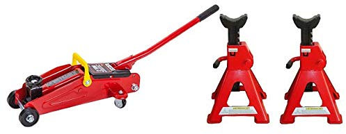 JUEGO DE 2 CABALLETES/BORRIQUETAS 2 TONELADAS Y GATO CARRETILLA 2 TONELADAS - Coche