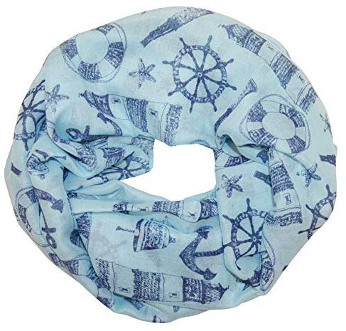 Loopschal Schlauchschal mit Maritim muster Schal Rundschal Weich Soft Anker Beacon Leuchtturm Rettungsring Anchor Nautisch Halstücher