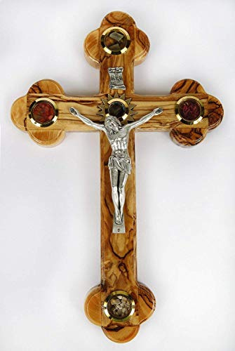 Jerusalem Olive Wood 11 Cross 14 Stations Crucifix from Bethehem with Holy Land Essences