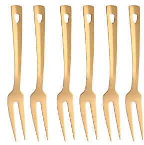 6 tenedores de carne dorados de 9.6 pulgadas para cocina, tenedores de acero inoxidable chapados en titanio, ergonómicos, integrales, espejos, pulidores, aptos para lavavajillas