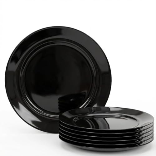 Geschirr Set 6-teilig Schwarz-Weiß – Speiseteller, Dessertteller & Schalen aus Keramik – Modernes Kombiservice für 2 Personen – Spülmaschinenfest Schwarz (6er Set Snackteller)