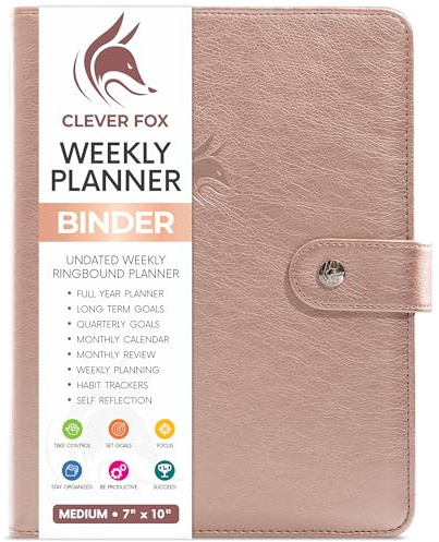 Clever Fox WochenplanerBinder – Zieleinstellungsplaner für Zeitmanagement & wöchentliche Aufgaben – Arbeits & Leben Organizer mit ToDoListe & Gewohnheitstracker – Undatiert, 17,8 x 22,9 cm