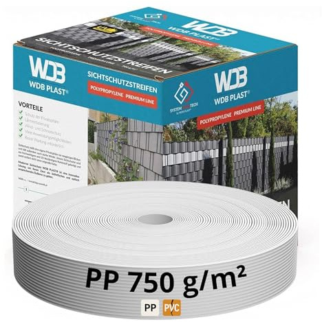 WDB - Sichtschutzstreifen für Doppelstabmatten Sichtschutz Zaun | Hart PP Windschutz Premium Line - 4,75 cm x 50 m - 750 g/m2 - Weiß - RAL 9003