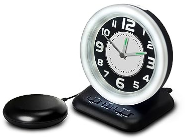 Geemarc Analoger Wecker für Hörgeschädigte mit starkem 80dB Klingelton, Blitzlicht und Vibrationskissen - Der Vintage Wake 'N' Shake weckt Langschläfer - USB-Ladegerät - Version DE