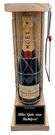 Moet Geschenkverpackung Geschenkset zum Richtfest - Eiserne Reserve Gitterkäfig incl. Notsäge Text s/w Alles Gute zum Richtfest Champagner (1 x 0.75 l)