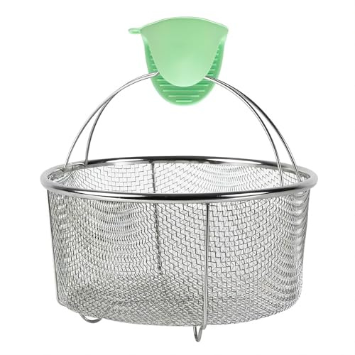 GREATLINK Mesh Steamer Basket, Stainless Steel Mesh Net Strainer Basket and Insert, Pressure Cookers and Pots,for Washing, Fry, Steam or Cook Fruits,Vegetables and Pastas (Free 2 Pcs silicone gloves)
