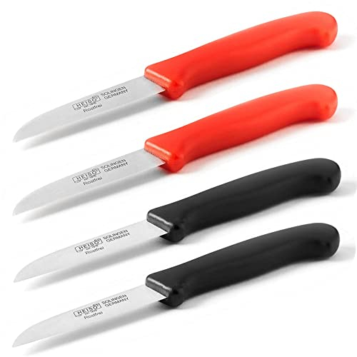 HEISO Schälmesser 4er Set - Scharfe Küchenmesser aus rostfreiem Stahl mit Kunststoffgriff - Gemüsemesser Made in Solingen“ - mit kostenlosem Nachschleifservice