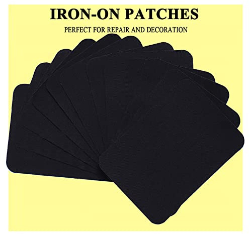 GYGYL 12Pcs 100% Cotton Iron-on Patches, Repair Patches for Clothing, Iron on for Inside Jeans and Clothing Repair (Black)