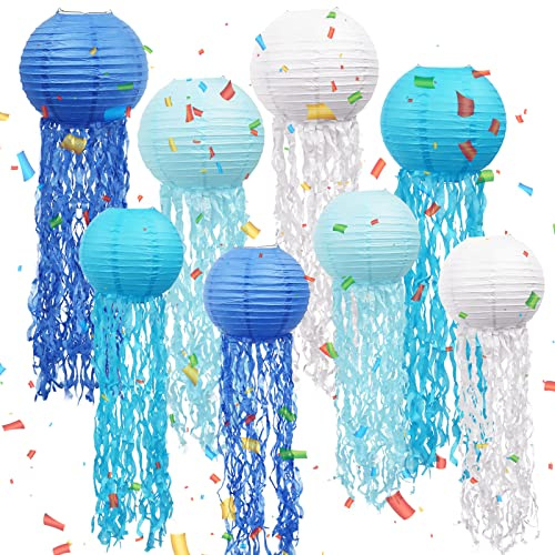Quallenlaterne Papier Laterne 8 Stück Quallen Papierlaternen für Geburtstag Partydekorationen, Meerjungfrauen Partydekorationen, Partyzubehör mit Meeresmotiven Ozean Thema Party Lieferungen(Blau) | Für Geburtstag Partydekorationen, Meerjungfrauen Partydekorationen, Partyzubehör mit Meeresmotiven Ozean Thema (Blau)
