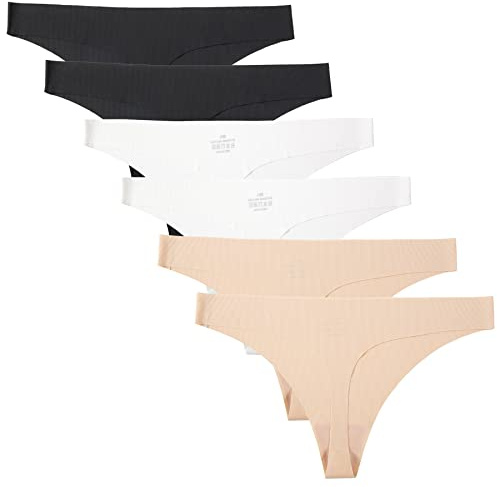 Kfnire Tanga Damen String Nahtlos Atmungsaktiv Unterwäsche Frauen Unsichtbarer Unterhosen Damen Tanga, 6er-Pack