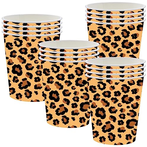 POPOYU Leopard-Druck Partybecher,16 Stück Dschungel Pappbecher,Leopard Becher Pappe für Babyparty Kindergeburtstag,Becher Safari,PappbecherLeopard für Dschungel Safari Geburtstag Party Dekorationen