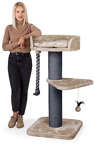 HAPPYPET Premium Kratzbaum Grosse Katzen Stabil 'Felix' - Katzenbaum, Kletterbaum, für Maine Coon, Natursisal, Dicke Stämme mit 18 cm, 120 cm Hoch