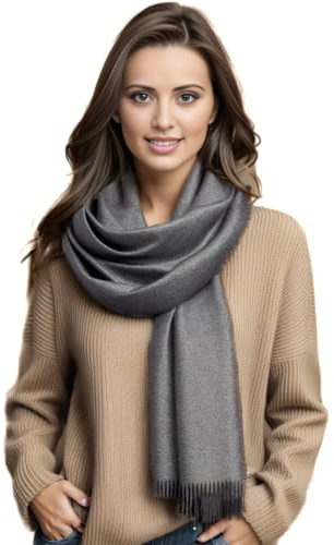 LA FERANI Damen Kaschmir Schal Herbst Winter 200x70 dünn leicht Kaschmirschal dunkel grau extra geschmeidig formell klassisch stillvoll Uni Farbe einfarbig Damenschal Geschenk für Sie (Dunkel Grau)