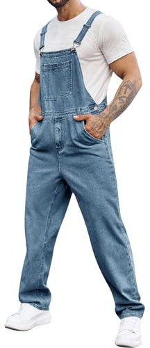 Runcati Men's Denim Bib Overall Jean Romper Trousers Adjustable Strap Workwear Slim Fit Jumpsuit