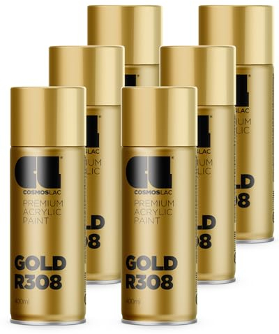 COSMOS LAC Sprühlack Sprühdose - 400ml - Sprühfarbe für den DIY-Bereich, geeignet für alle Oberflächen - Lackspray (6, Gold)