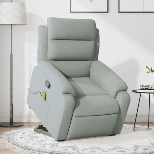 vidaXL Massagesessel, Verstellbar Sessel mit Aufstehhilfe, Fernsehsessel Relaxsessel mit Liegefunktion, Liegesessel Aufstehsessel Polstersessel, Hellgrau Samt