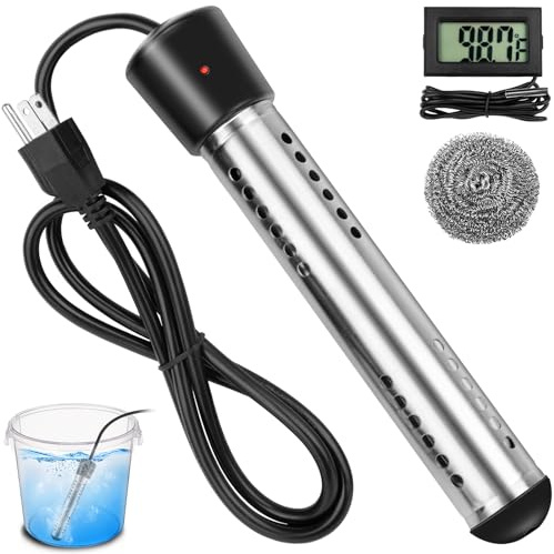 2000W Immersion Water Heater, Electric Portable Water Heater with Digital LCD Thermometer, Bucket Heater with 304 SS Guard Fast Heating 5 Gallons of Water in Minutes for Bathtub