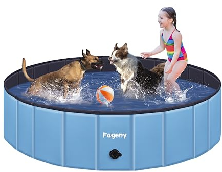 Fageny Paddling Pool for Dogs & Kids, 160x30cm Foldable Dog Swimming Pool Bathtub, Anti Slip Thickened Bottom Dog Pool Indoor Outdoor Large Paddling Pools for Garden Patio Bathroom