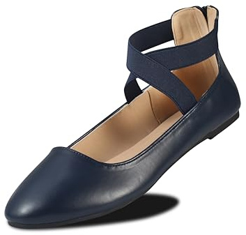 EMMA NEW YORK Women's Comfortable Ballet Flats with Strap, Ballerina Flats with Elastic Ankle Straps for Women Renaissance Shoes Women Flat Ballerina Shoes