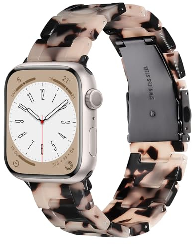 V.R.HOPE Modern Resin Strap for Apple Watch 40mm 41mm 42mm 38mm Women Men | Lightweight & waterproof. Formal tortoise shell & leopard band compatible with iWatch SE Series 11/10/9/8/7/6/5/4/3/2/1