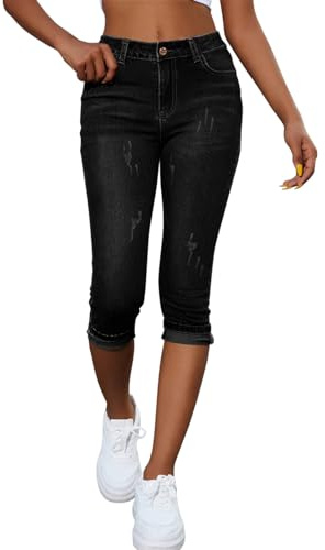 Onsoyours Jean Capri Femme Pantacourt Été Taille Haute Jean 3/4 Décontracté Pantacourt Jeans Casual Jeggings Pants Capri Pantacourt