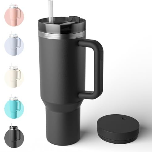 Bailkind 1182mL 40oz Mug Isotherme Antifuites en Acier Inox, Double isolée sous Vide Tasse Isotherme sans BPA, avec 2 Paille 2 Couvercles de Tasse Brosses de Nettoyage-Graphite
