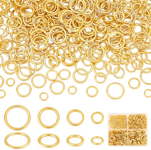 PH PandaHall 360 Geschlossene Sprungringe 6/8/10/12mm Goldene Ringe | Gelötete Biegeringe 16~18 Gauge Goldene Runde Ringe Für Ohrringe Armbänder Halsketten