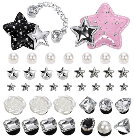 DHSBGWSX 40 Piezas de Accesorios para Zapatos - Decoración de Estrellas de Cinco Puntas y Flores Perforadas