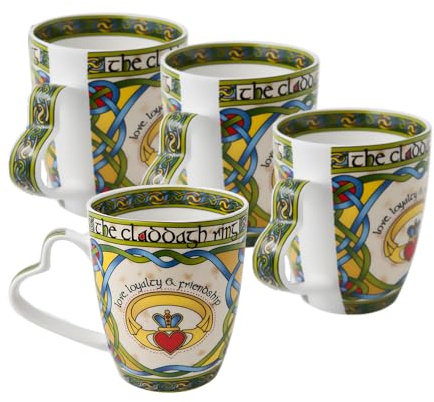 Royal Tara Irish Claddagh Mug Set of Two with Irish Box Capacity Cup is 380 ml/13 fl Oz Tea Bag Holder Tea (4 Mugs), medium