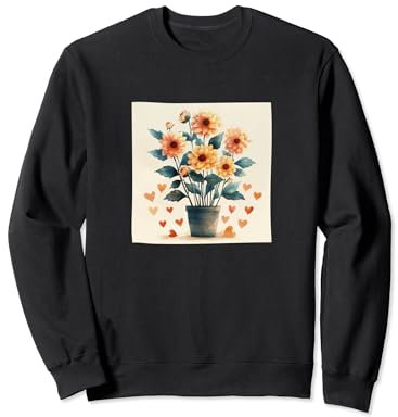 Dahlia Plant In Pot Cottagecore Hearts Graphic Sweatshirt