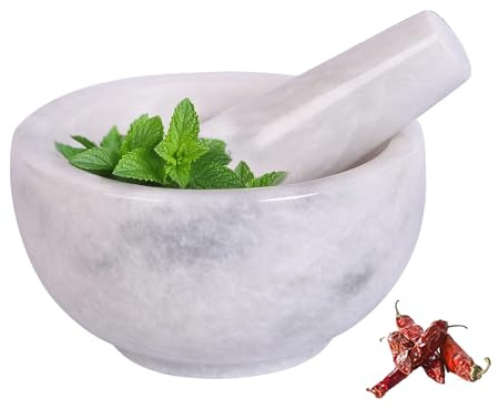 Exquisite Marble Mortar and Pestle Set - Your Ultimate Kitchen Essential for Grinding Spices, Making Guacamole, Salsa, Pesto, and Crushing Pills (White Bowl Shape (5))